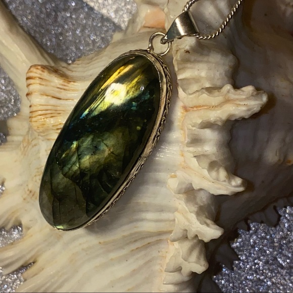 Fiery Labradorite handmade statement pendant